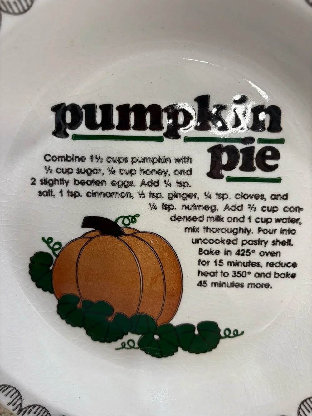 Pumpkin Pie Decorative Serving Plate - White with Orange Pumpkin